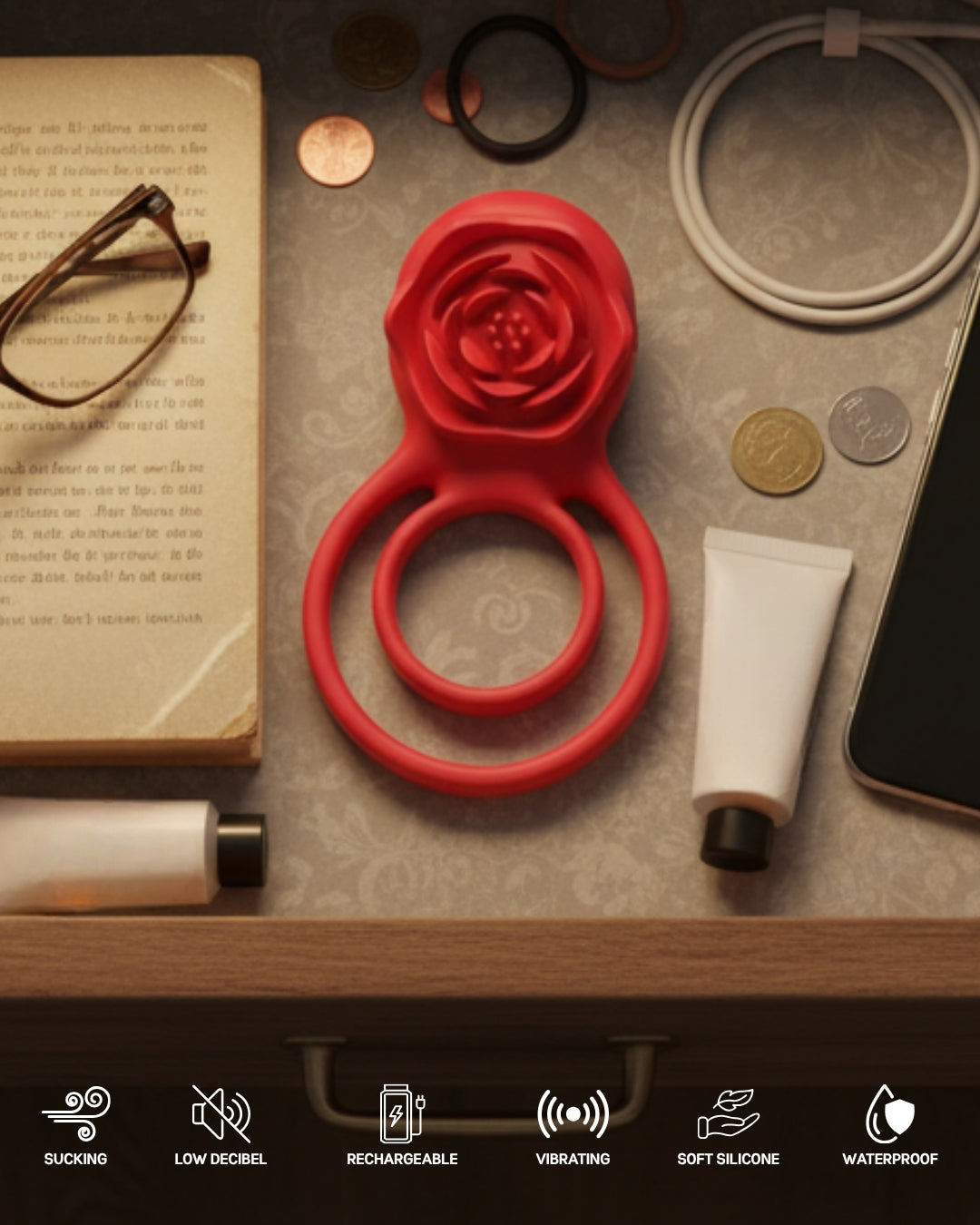 Rose Type Vibration Dual Cock Ring